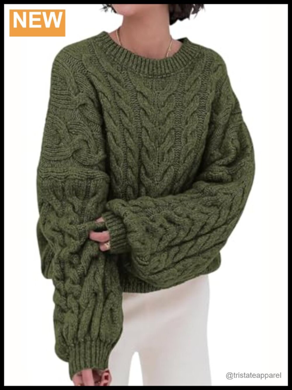 Chunky Cable Knit Pullover Sweater Crewneck Loose Fit Long Sleeve
